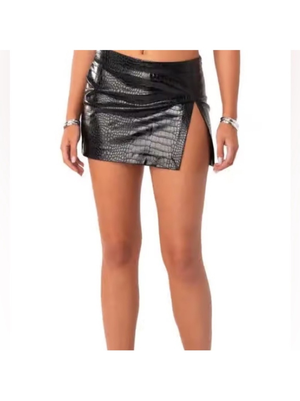Edikted Lana Croc Embossed Faux Leather Miniskirt